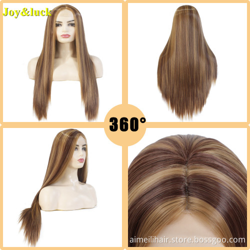 Piano Brown Ombre Blonde  Front Lace Wig Party Cosplay Middle Part Wholesale Long Straight Wig Lace Front Synthetic Hair Wigs